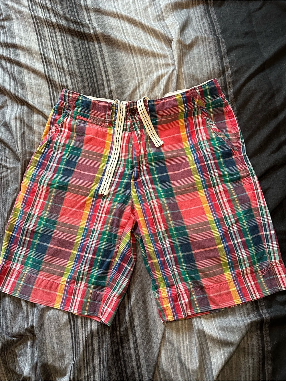 Men Polo Ralph Lauren Classic Fit Khaki Chino Golf Shorts Size 32 Red Blue Plaid